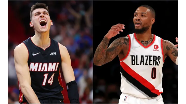 Tyler Herro of the Miami Heat and Damian Lillard of the Portland Trail Blazers