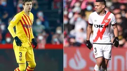 Gerard Pique of FC Barcelona and Radamel Falcao of Rayo Vallecano