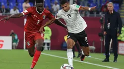 Faisal of Egypt battles for possession Ahmed Ibrahim of Sudan during The FIFA Arab Cup Qatar 2021