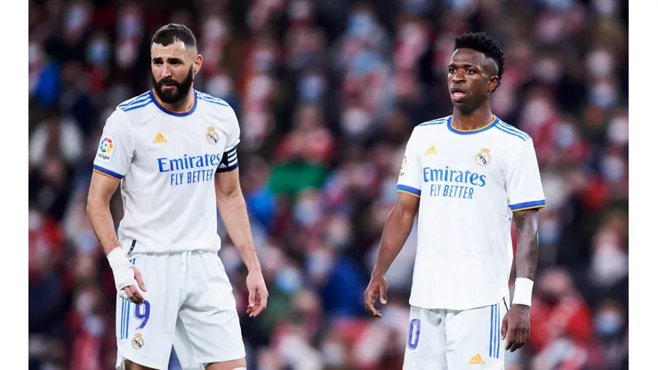 Real Madrid players Benzema and Vinicius
