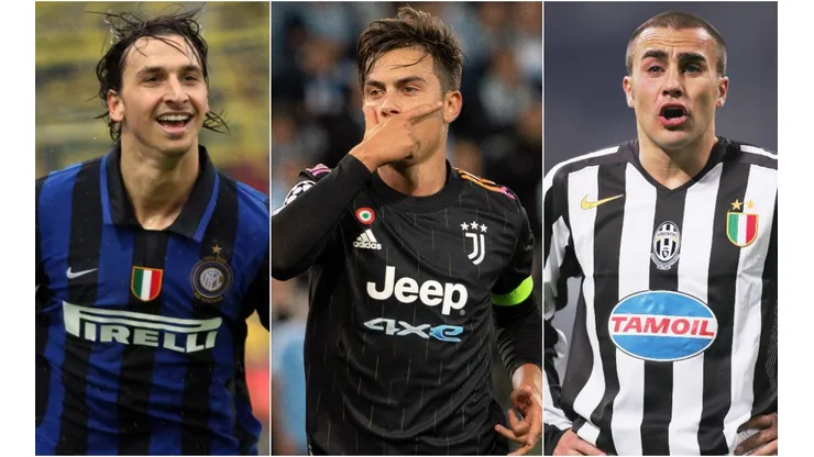 Zlatan Ibrahimovic of Inter (center), Paulo Dybala (left) and Fabio Cannavaro (right) of Juventus