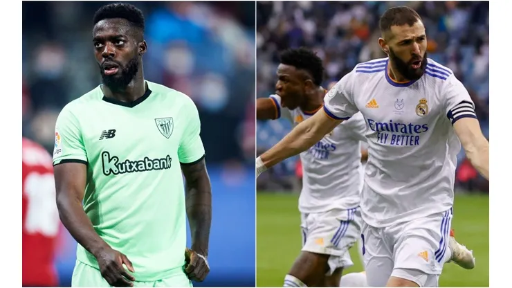 Iñaki Williams of Athletic Club and Bezema and Vinicius of Real Madrid