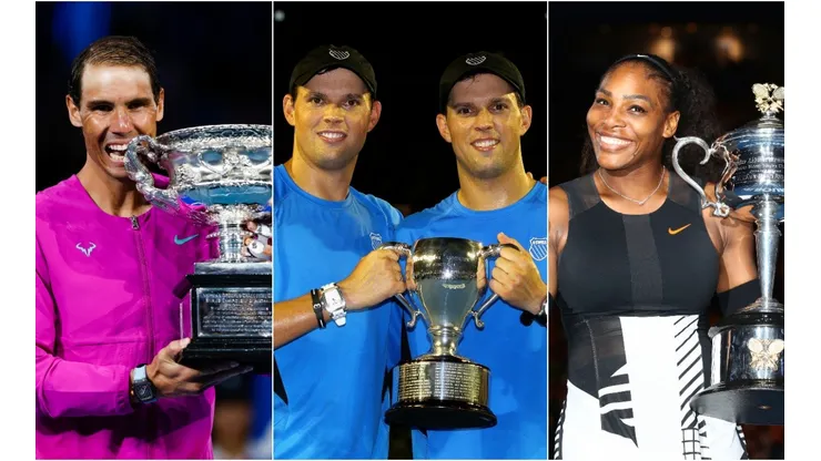 Rafael Nadal of Spain (left), Bob Bryan and Mike Bryan (center), and Serena Williams of the US (right)