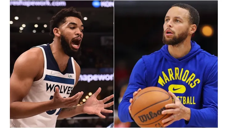 Anthony Towns of Th Timberwolves and Stephen Curry of the Warriors