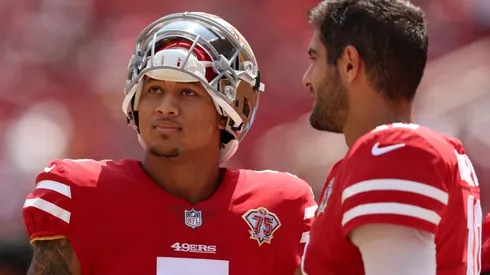 Quarterbacks Trey Lance and Jimmy Garoppolo of 49ers