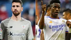 Unai Simon of Athletic Club (left) and Vinicius of Real Madrid (right)