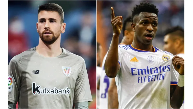 Unai Simon of Athletic Club (left) and Vinicius of Real Madrid (right)