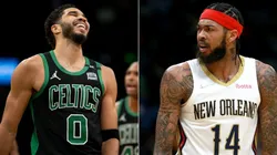 Jayson Tatum of the Boston Celtics and Brandon Ingram of the New Orleans Pelicans