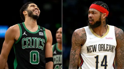 Jayson Tatum of the Boston Celtics and Brandon Ingram of the New Orleans Pelicans