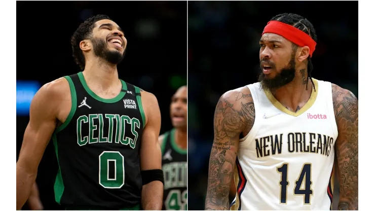 Jayson Tatum of the Boston Celtics and Brandon Ingram of the New Orleans Pelicans