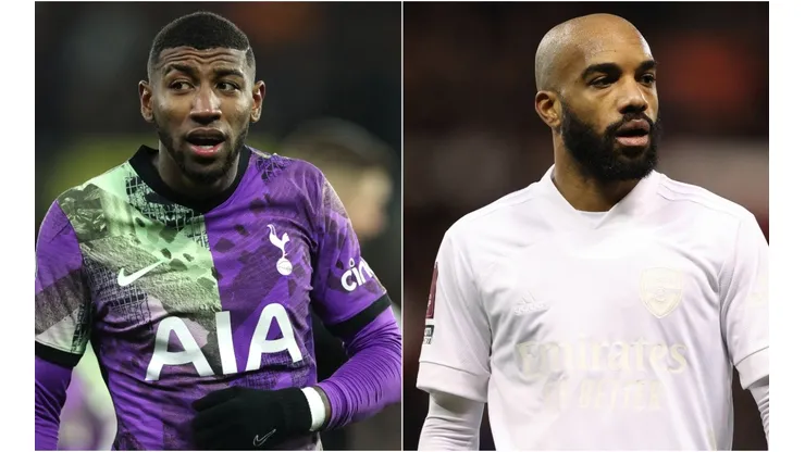 Emerson Royal of Tottenham (left) and Alexandre Lacazette of Arsenal (right)
