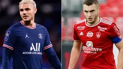 Mauro Icardi of PSG (left) and Brendan Chardonnet of Brest (right)