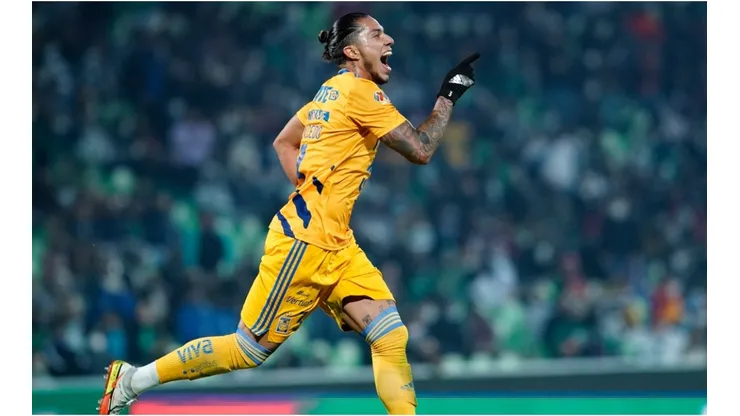 Carlos Salcedo of Tigres celebrates after scoring against Santos Laguna