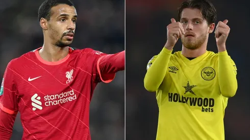 Joel Matip of Liverpool (left) and Mathias Jensen of Brentford (right)
