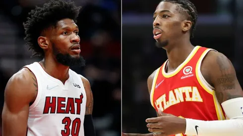 Chris Silva of the Miami Heat (left) and Delon Wright of the Atlanta Hawks (right)