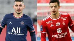 Marco Verratti of PSG (left) and Romain Faivre of Brest (right)