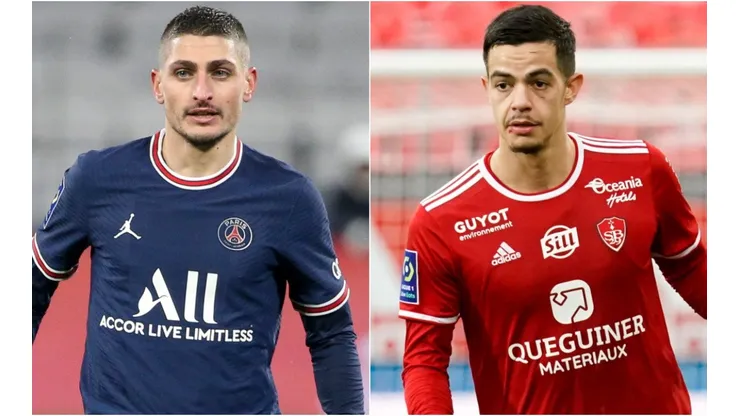 Marco Verratti of PSG (left) and Romain Faivre of Brest (right)