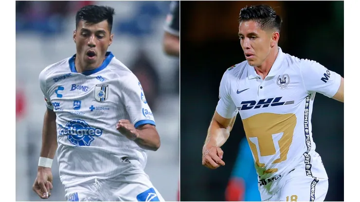 Leonardo Sequeira of Queretaro (left) and Efrain Velarde of Pumas (right)