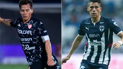 Fernando Gonzalez of Necaxa (left) and Hector Moreno of Monterrey (right)