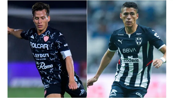 Fernando Gonzalez of Necaxa (left) and Hector Moreno of Monterrey (right)