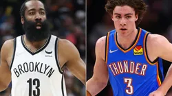 James Harden of the Brooklyn Nets (left) and Josh Giddey of the Oklahoma City Thunder (right)