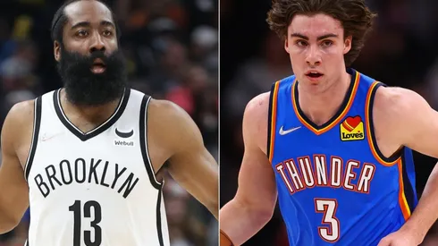 James Harden of the Brooklyn Nets (left) and Josh Giddey of the Oklahoma City Thunder (right)
