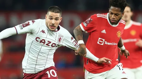 Emi Buendia of Aston Villa (left) and Fred of Manchester United (right)