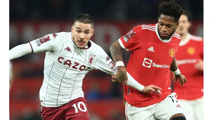 Emi Buendia of Aston Villa (left) and Fred of Manchester United (right)