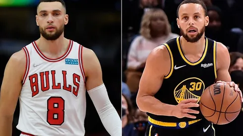 Zach LaVine of the Chicago Bulls (left) and Stephen Curry of the Golden State Warriors (right)