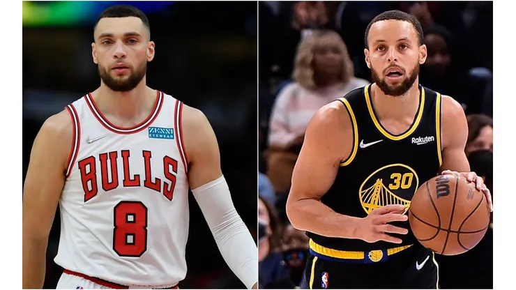 Zach LaVine of the Chicago Bulls (left) and Stephen Curry of the Golden State Warriors (right)