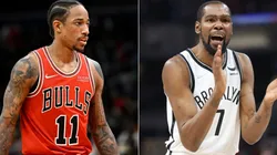 DeMar DeRozan of the Chicago Bulls (left) and Kevin Durant of the Brooklyn Nets (right)