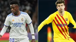 Vinicius Jr of Real Madrid (left) and Pique of Barcelona (right)