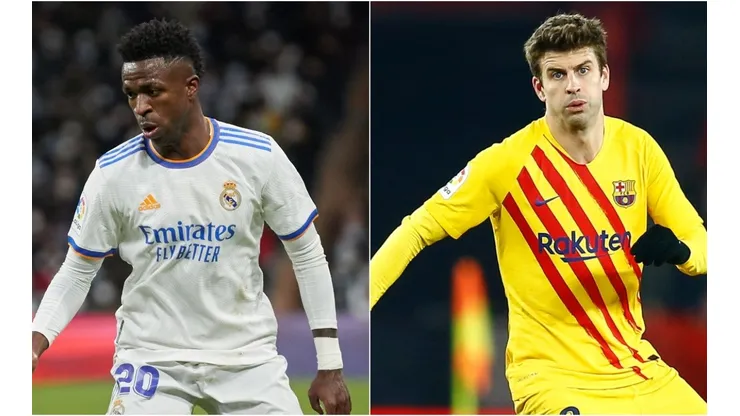 Vinicius Jr of Real Madrid (left) and Pique of Barcelona (right)