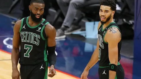 Jaylen Brown (left) and Jayson Tatum of the Boston Celtics.