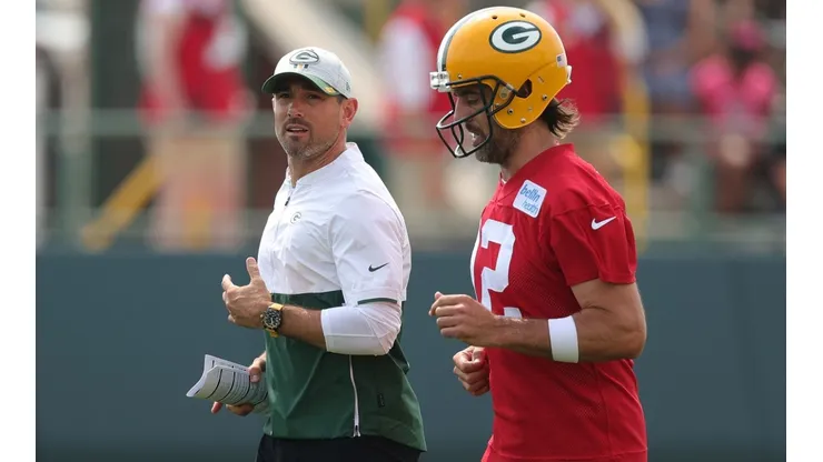 Packers Head Coach Matt LaFleur (left) and Aaron Rodgers.