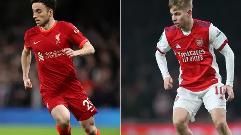 Diogo Jota of Liverpool (left) and Emile Smith-Rowe of Arsenal (right)