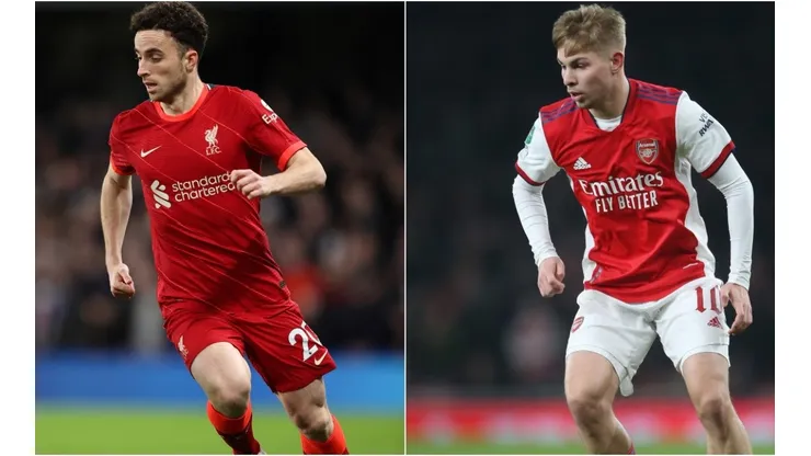Diogo Jota of Liverpool (left) and Emile Smith-Rowe of Arsenal (right)