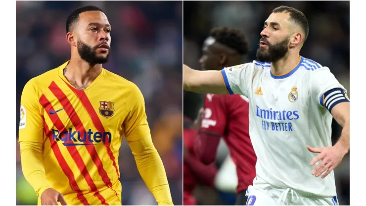 Memphis Depay of FC Barcelona (left) and Karim Benzema of Real Madrid (right)