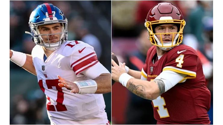 Jake Fromm of the New York Giants (left) and Taylor Heinicke of the Washington Football Team (right)