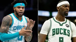 Miles Bridges of the Charlotte Hornets (left) and Bobby Portis of the Milwaukee Bucks (right)