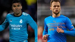 Casemiro of Real Madrid (left) and Denis Cheryshev of Valencia (right)
