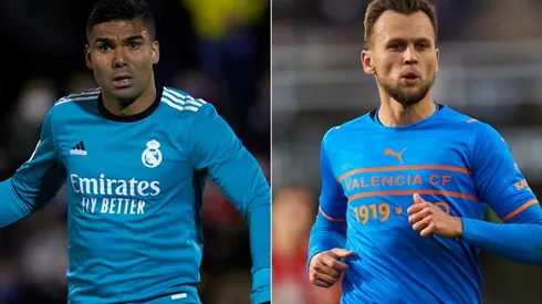Casemiro of Real Madrid (left) and Denis Cheryshev of Valencia (right)