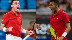 Roberto Bautista Agut of Spain (left) and Felix Auger-Aliassime of Canada