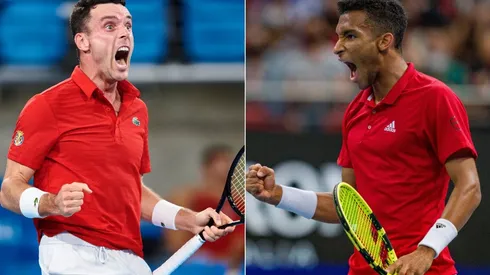 Roberto Bautista Agut of Spain (left) and Felix Auger-Aliassime of Canada