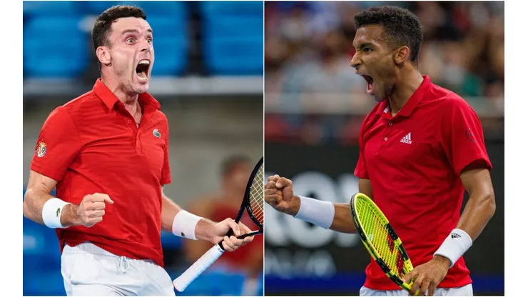 Roberto Bautista Agut of Spain (left) and Felix Auger-Aliassime of Canada