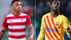 Darwin Machis of Granada (left) and Ousmane Dembele of Barcelona (rght)