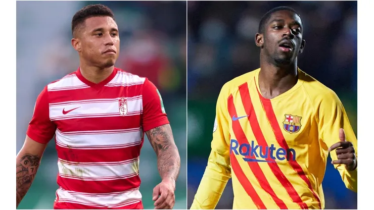Darwin Machis of Granada (left) and Ousmane Dembele of Barcelona (rght)