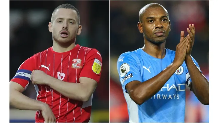 Jack Payne of Swindon Town (left) and Fernandinho of Manchester City (right)