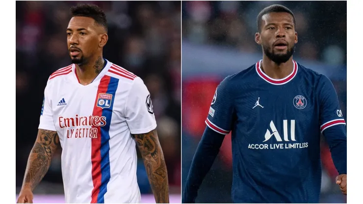 Jerome Boateng of Lyon (left) and Georginio Wijnaldum of PSG (right)