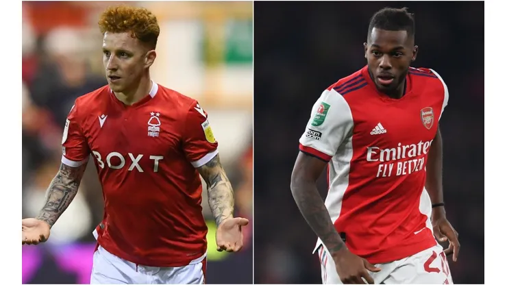 Jack Colback of Nottingham Forest (left) and Nuno Tavares of Arsenal (right)